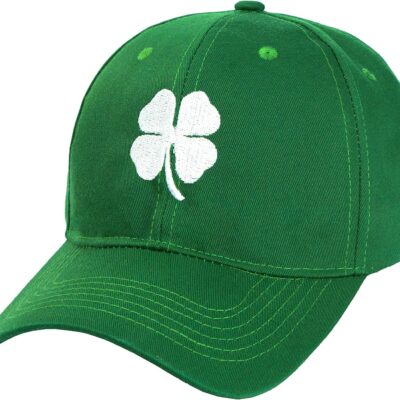 green baseball cap with shamrock