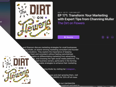 dirt on flowers podcast page on apple podcasts press graphic for podcast interview